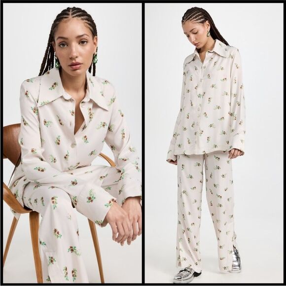 Sleeper Floral Print Pajama Set - Cream and Green NWT XS $390 - Picture 1 of 5